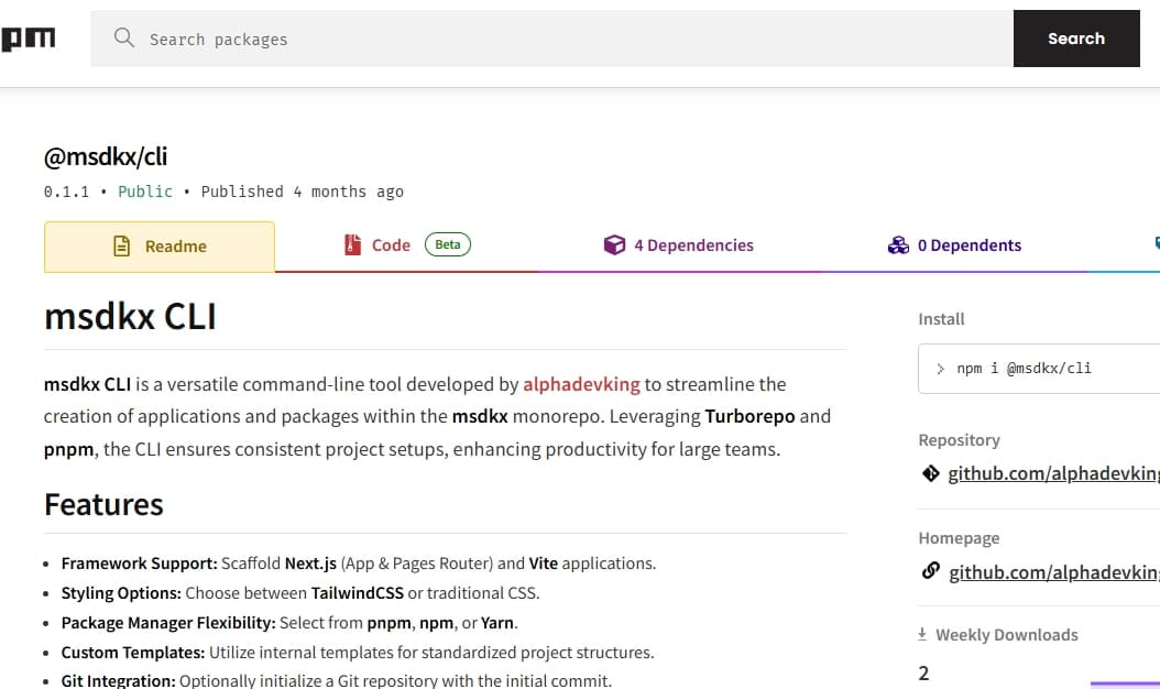 MSDKX software development kit dashboard showing code snippets and project management tools